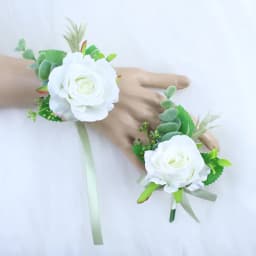 YO CHO White Silk Roses Corsages Boutonnieres Wedding Decoration Marriage Rose Wrist Corsage Pin Boutonniere Flowers for Guests