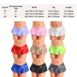 Womens Glossy Mini Skirts Solid Color Shiny Low Rise Elastic Waistband Pool Party Nightclub Ruffled Skirt Bikini Cover Ups