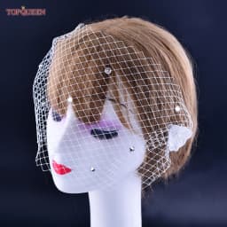 TOPQUEEN VA15 Russian Tulle Cage Veil White Crinoline Face Veil Headband Fascinator Cocktail Hats Bridal Hair Accessories