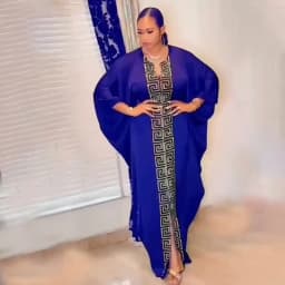 Fashion African Woman Large Size Bat Sleeve Dress Muslim Islamic Style Robe Imitation Silk Hot Fix Rhinestone