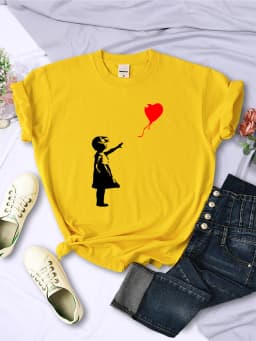 Let'S Fly Love Balloons Prints Womens T-Shirt Soft Breathable Short Sleeve Street Hip Hop Trend Tops Casual Female Tee Clothing