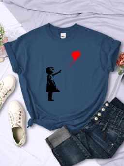 Let'S Fly Love Balloons Prints Womens T-Shirt Soft Breathable Short Sleeve Street Hip Hop Trend Tops Casual Female Tee Clothing