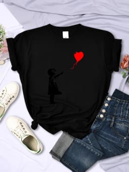 Let'S Fly Love Balloons Prints Womens T-Shirt Soft Breathable Short Sleeve Street Hip Hop Trend Tops Casual Female Tee Clothing