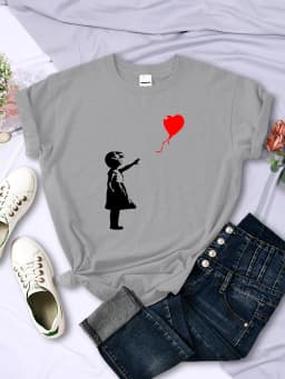 Let'S Fly Love Balloons Prints Womens T-Shirt Soft Breathable Short Sleeve Street Hip Hop Trend Tops Casual Female Tee Clothing