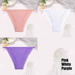 FINETOO 3Pcs/Set Sexy Lace Cotton Briefs Women Solid Comfortable Panties Female Soft Underwear Breathable Intimates Lingerie