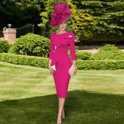 Hot Pink Mother of the Bride Dresses Customized V Neck Wedding Party Gowns 3/4 Sleeves Sheath Pearls Robe De Soirée Femme Ruched