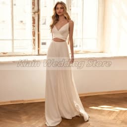Customized Weilinsha Simple White Wedding Dresses Sleeveless Jersey Beach Spaghetti Straps Backless Bridal Gowns With V-Neck Cus