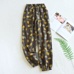 2026 New Spring Summer Women's Pajamas 100% Cotton Crepe Pants Women's Comfortable Loose Large Leaf Home Pants Thin Bottoms
