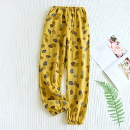 2026 New Spring Summer Women's Pajamas 100% Cotton Crepe Pants Women's Comfortable Loose Large Leaf Home Pants Thin Bottoms