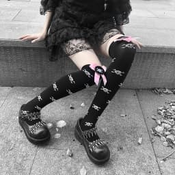 New Hot Girl Bone Bow Socks Streetwear Girls Black Sweet Cute Pink Y2K Harajuku Lolita Fishnet Stockings Thigh High Stockings