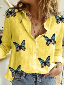 Leisure White Yellow Shirts Button Lapel Cardigan Top Lady Loose Long Sleeve Oversized Shirt Womens Blouses Casual Tunic Blusas