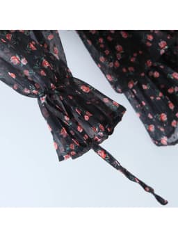 YENKYE Autumn Fashion Women Vintage Floral Print Chiffon Dress Sexy Semi-Sheer Long Sleeve Layered Ruffle Ladies Short Dress