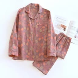 2026 New Spring And Summer Women's Pajamas Suit Long-sleeved Trousers Two-piece 100% Cotton Crepe Flower Leaves Home Clothes