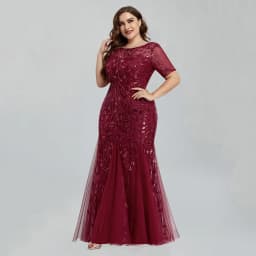 2023 Plus Size Sequin Mesh Mermaid Slim Evening Dress Beaded Leaves Pattern Formal Women Elegant Party Prom Gowns Short Sleeve