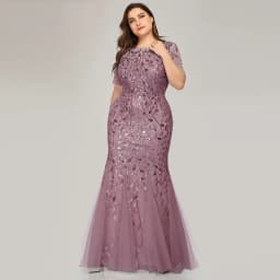 2023 Plus Size Sequin Mesh Mermaid Slim Evening Dress Beaded Leaves Pattern Formal Women Elegant Party Prom Gowns Short Sleeve