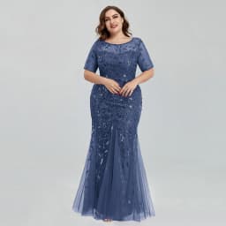 2023 Plus Size Sequin Mesh Mermaid Slim Evening Dress Beaded Leaves Pattern Formal Women Elegant Party Prom Gowns Short Sleeve