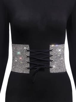 Sexy Black Rhinestone Underbust Corset Women gothic Corset Belt vintage Bustier Body Slimming Waist Glitter Wide Belt Corsets HL