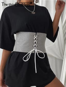 Sexy Black Rhinestone Underbust Corset Women gothic Corset Belt vintage Bustier Body Slimming Waist Glitter Wide Belt Corsets HL