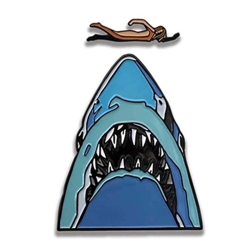 Swimming on shark mouth pin set sexy woman brooch ocean fish horror art badge summer swim sport jewelry