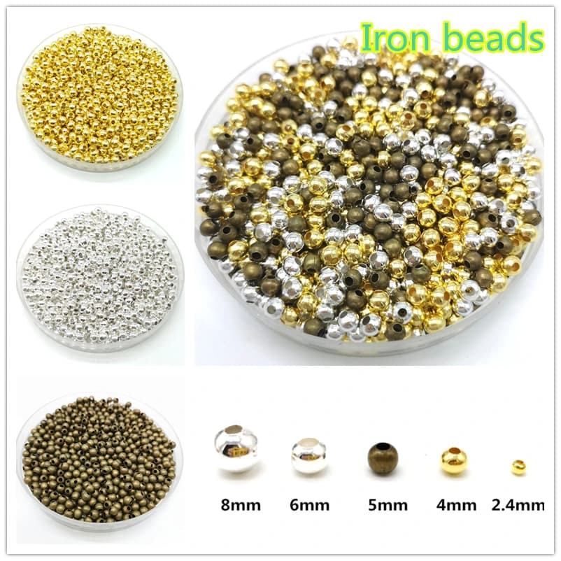 Five Sizes Gold Color Silvery Bronze Iron Metal Beads Jewelry Findings Diy Smooth Ball Spacer