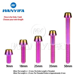 Wanyifa Titanium Bolt M5x 9 16 18 20 25 30 35 40 45 50 55 60mm Allen Key Taper Head Screws for Bicycle Stem Seatpost
