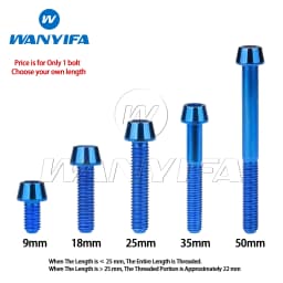 Wanyifa Titanium Bolt M5x 9 16 18 20 25 30 35 40 45 50 55 60mm Allen Key Taper Head Screws for Bicycle Stem Seatpost