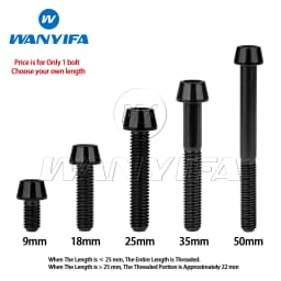 Wanyifa Titanium Bolt M5x 9 16 18 20 25 30 35 40 45 50 55 60mm Allen Key Taper Head Screws for Bicycle Stem Seatpost
