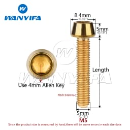 Wanyifa Titanium Bolt M5x 9 16 18 20 25 30 35 40 45 50 55 60mm Allen Key Taper Head Screws for Bicycle Stem Seatpost
