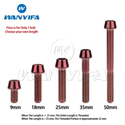 Wanyifa Titanium Bolt M5x 9 16 18 20 25 30 35 40 45 50 55 60mm Allen Key Taper Head Screws for Bicycle Stem Seatpost
