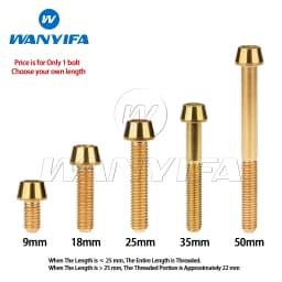Wanyifa Titanium Bolt M5x 9 16 18 20 25 30 35 40 45 50 55 60mm Allen Key Taper Head Screws for Bicycle Stem Seatpost
