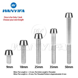 Wanyifa Titanium Bolt M5x 9 16 18 20 25 30 35 40 45 50 55 60mm Allen Key Taper Head Screws for Bicycle Stem Seatpost