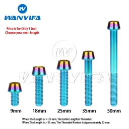 Wanyifa Titanium Bolt M5x 9 16 18 20 25 30 35 40 45 50 55 60mm Allen Key Taper Head Screws for Bicycle Stem Seatpost
