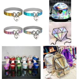 3D Laser Iridescent Rainbow Mirrored Faux PU Leather Fabric Craft Cloth Bow Earring DIY Craft Material A5 20*15cm Sheets