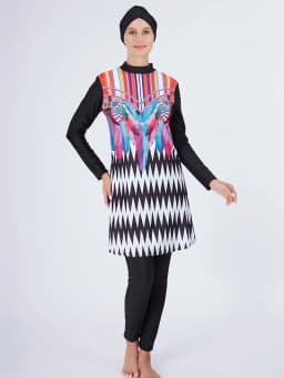 Women Muslim Swimwear Maple Leaf Printing Lslamic Clothes Hijab 3 Pcs Long Sleeves Sport Swimsuit Burkinis Bathing Suit Abaya