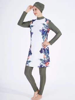 Women Muslim Swimwear Maple Leaf Printing Lslamic Clothes Hijab 3 Pcs Long Sleeves Sport Swimsuit Burkinis Bathing Suit Abaya