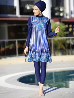 Women Muslim Swimwear Maple Leaf Printing Lslamic Clothes Hijab 3 Pcs Long Sleeves Sport Swimsuit Burkinis Bathing Suit Abaya