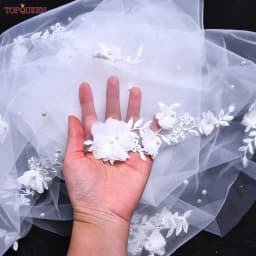TOPQUEEN V52 3D Flowers Wedding Veil with Pearls Bridal Veils Cathedral Droped Luxury Bridal Veil Veu Long Wedding 3 Meters