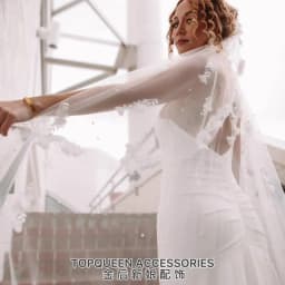 TOPQUEEN V52 3D Flowers Wedding Veil with Pearls Bridal Veils Cathedral Droped Luxury Bridal Veil Veu Long Wedding 3 Meters