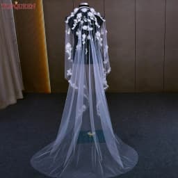 TOPQUEEN V52 3D Flowers Wedding Veil with Pearls Bridal Veils Cathedral Droped Luxury Bridal Veil Veu Long Wedding 3 Meters