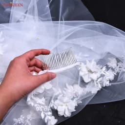 TOPQUEEN V52 3D Flowers Wedding Veil with Pearls Bridal Veils Cathedral Droped Luxury Bridal Veil Veu Long Wedding 3 Meters
