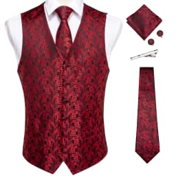 New Men's Vests Formal Dress Suit Vest Tie Set for Wedding Male Satin Burgundy Red Waistcoat Sleeveless Jacket Casual Top