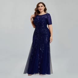 Women Plus Size Sequin Mesh Embroidery Mermaid Evening Dress Formal Short Sleeve Elegant Party Prom Gowns 2020 New Long Dress