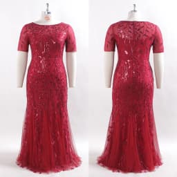 Women Plus Size Sequin Mesh Embroidery Mermaid Evening Dress Formal Short Sleeve Elegant Party Prom Gowns 2020 New Long Dress