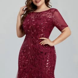 Women Plus Size Sequin Mesh Embroidery Mermaid Evening Dress Formal Short Sleeve Elegant Party Prom Gowns 2020 New Long Dress