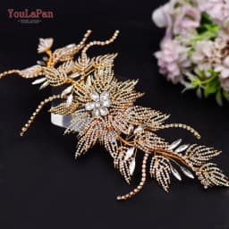 YouLaPan Gold Floral Wedding Hair Comb Bridal Crystal Pearls Headpiece Hair Accessories Bride Jewelry Women Hair Clips HP368