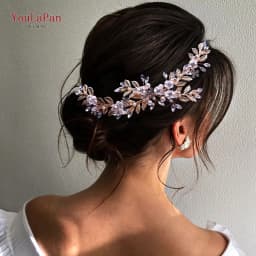 YouLaPan Gold Floral Wedding Hair Comb Bridal Crystal Pearls Headpiece Hair Accessories Bride Jewelry Women Hair Clips HP368