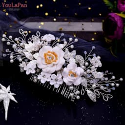 YouLaPan Gold Floral Wedding Hair Comb Bridal Crystal Pearls Headpiece Hair Accessories Bride Jewelry Women Hair Clips HP368