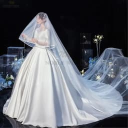 2T Satin Edge Wedding Veil Cover Face Bridal Veils With Comb Cheap Wholesale Price 300*380 Customized