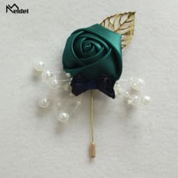 Meldel Corsage Groom Wedding Luxury Rose Boutonniere Rose Flower Fake Pearl Brooch Party Prom Corsage Lapel Pin Badge Buttonhole