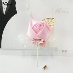 Meldel Corsage Groom Wedding Luxury Rose Boutonniere Rose Flower Fake Pearl Brooch Party Prom Corsage Lapel Pin Badge Buttonhole